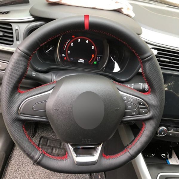 (Läderblått)Handsydd cover för Renault Kadjar Koleos Megane Talisman Scenic 2016 2017 Volant fläta på ratten Leather Blue