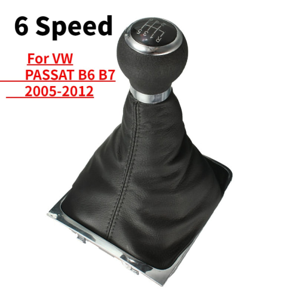 För VW PASSAT B6 B7 2005-2012 Bilväxelhuvud 6-växlad manuell växlingsknapp Spak Stick Shifter Damask Boot Cover PU Läder-