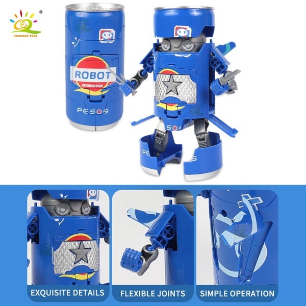 HUIQIBAO Creative Deformerad Soda Robot Warrior Modell Dryckesburk Deformation Leksaker Stad Actionfigurer Robotar För Pojkar Vuxenpresent Blue