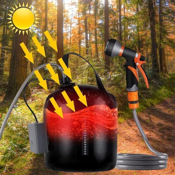 20L Solopvarmet Spand – Bærbart Campingbrusebad med LED, USB & 8 Spraytilstande
