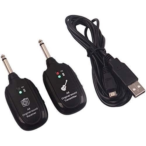 Trådløst gitarsystem med oppladbar 2,4 GHz digital gitarsender og -mottaker, 4 kanaler for elektrisk gitar