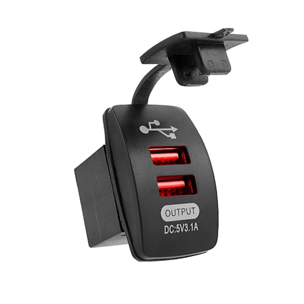 Dubbel USB-billaddare med kabel 12V-24V Snabbladdning Telefonladdare Strömadapter för motorcykel båt marin lastbil ATV 3.1A Red