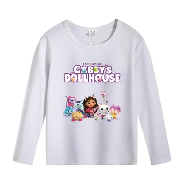 Gabby Dollhouse Långärmade T-shirts Anime Tecknad T-shirt Höst Tunna Toppar Bomull Spel Barnkläder Undertröja Barn Julklapp Black-GB44 150CM