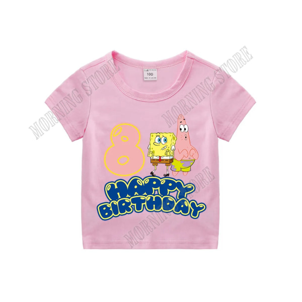 Svampbob Fyrkant Barnkläder Anime Barn Födelsedag nummer T-shirt Sommar Bomullsöverdelar Tecknad Söt Baby Presenter pink HMBB27 100CM