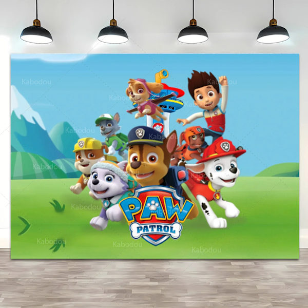 Paw Patrol Födelsedagsfest Bakgrund Pojke Baby shower Fotografi Bakgrund Valp Hund Tema Banner Fotostudio Dekoration Paw Patrol Polyester 300x200cm