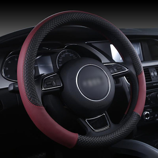 (Vinröd)Läder Sportbilsrattkåpa Halkfri cover för Audi A1 8X A2 A3 A4 A5 A6 Avant Inredningsdetaljer Wine red