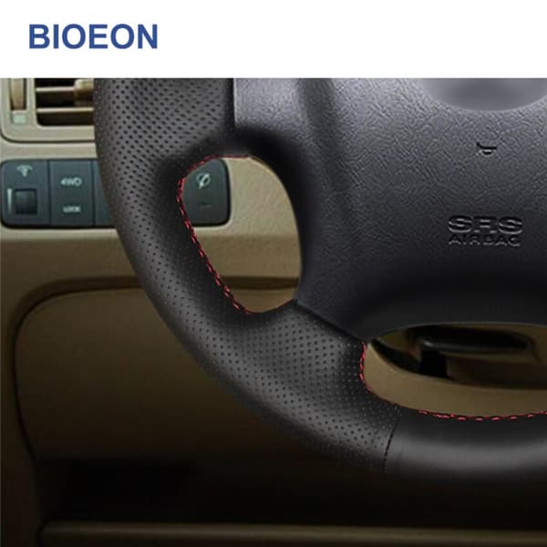 (Sort tråd) Håndsyet sort kunstlæder PU ratdæksel til Hyundai Tucson 2004 2005 2006 2007 2008 2009 2010 Black Thread