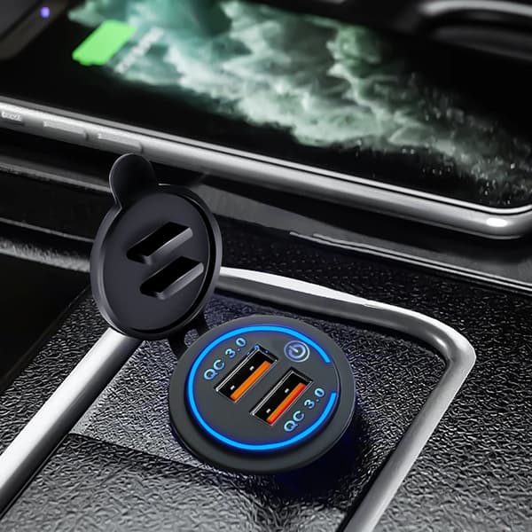 12V/24V USB Hurtiglader Socket Quick Charge 3.0 Billader Dobbel USB Socket Billader Berøringsbryter Elektronisk lighter