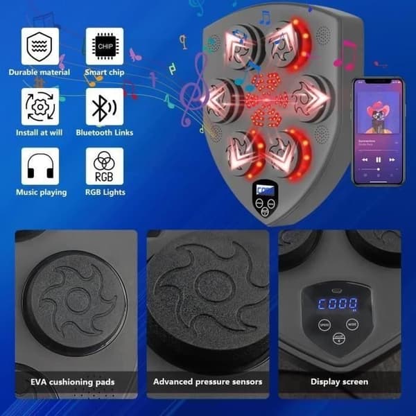 Elektronisk Boxningsmaskin - LED - Svart - Bluetooth-anslutning - Handskar Ingår - Kraftig