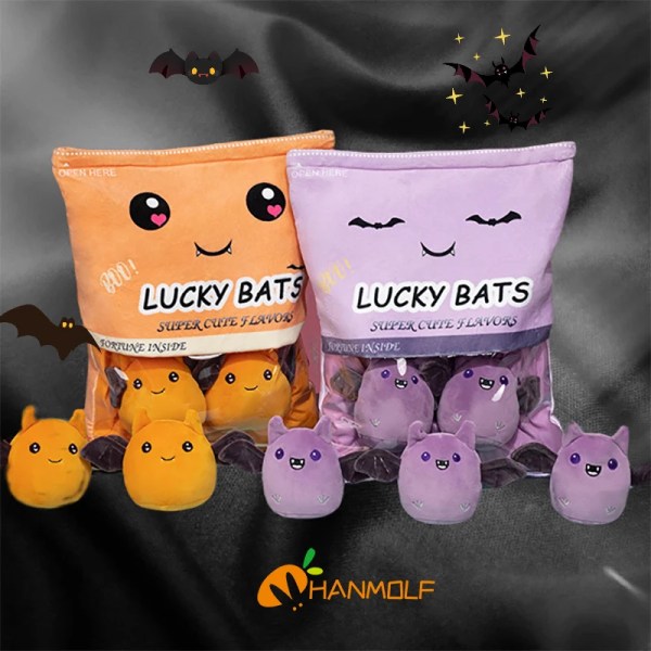 5 bollar Skrämmande fladdermus Djurbollar Plyschkudde Snack Mat Plysch Peluche Halloween's Day Fest rekvisita Squishy Mini Dolls Barnpresent 35cm-55cm Hamster  8 balls