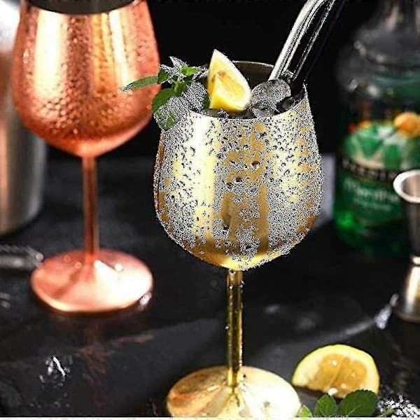 Vinglas med guldfinish, 2 cocktailglas i rustfrit stål