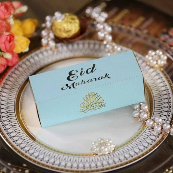 10 st Eid Mubarak godisaskar Ramadan godispåse SVART svart