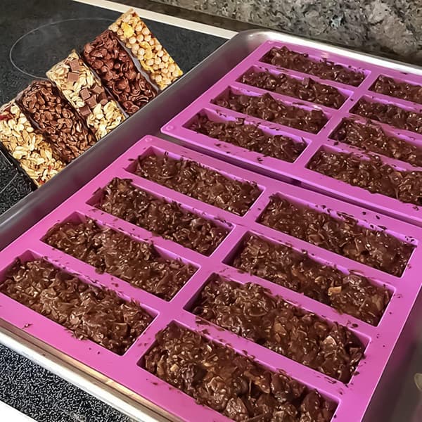 2 STK Silikone Müslibarforme, Rektangulær Silikone med 8 Hulrum til Energibar, Müslibar, Chokoladebar Maker Purple