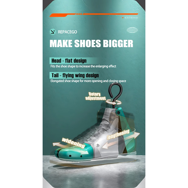 1 Styck Skosträckare Skoblock Universal Unisex Kvinnor Män Justerbar Längd Bredd Höga Låga Skor Utvidgare Formhållare Orange L-EU 40-47
