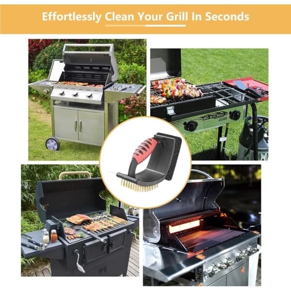 Grillbørste i messing for utendørs grill, multifunksjonell med messingbustbørste, rød, 17,8 cm