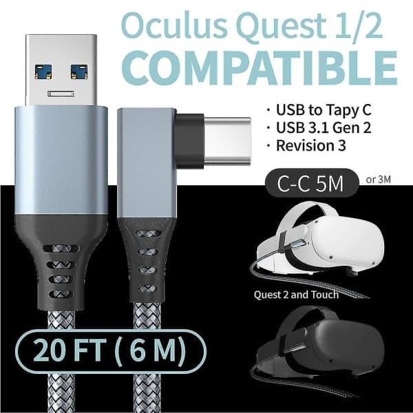 Link-kabel til Oculus Quest 2 Hurtig opladning og dataoverførsel USB C 3.2 Gen1 5Gbps PD Overførselsladekabel VR Headset Link-kabel Sort 3M Black 3M