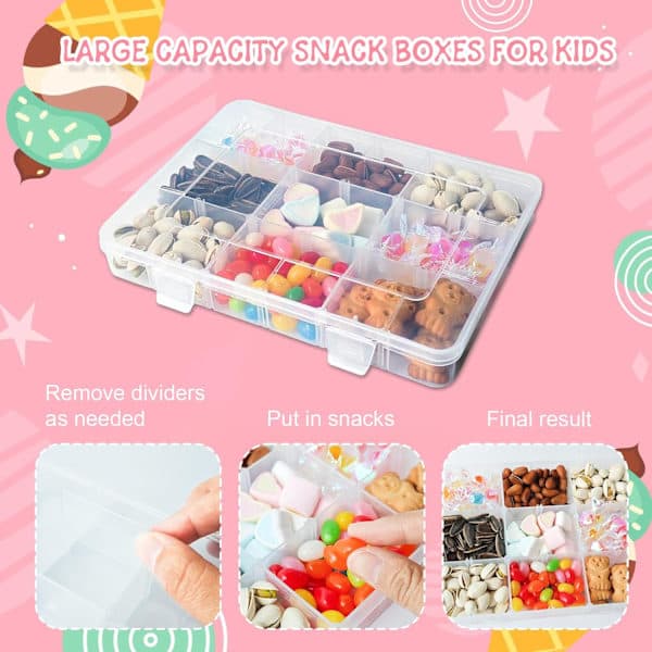 Snackboks med 18 flyttbare rom, Multi Plast Snackle Box-brett med rom for flyreiser (20,1×14,9 cm)