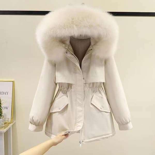 Vinterfodrad bomullsjacka, dam, ny stil, lös sammet och förtjockad, bomullsjacka, varm jacka off white M