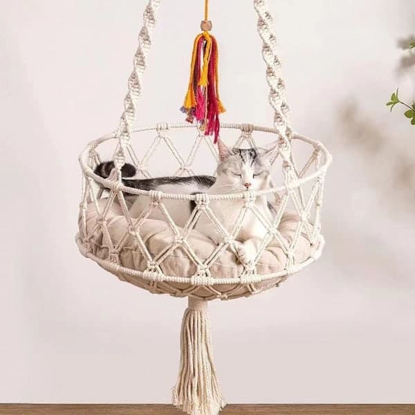 Katteseng i Makramé Design, Beige 50cm 50cm