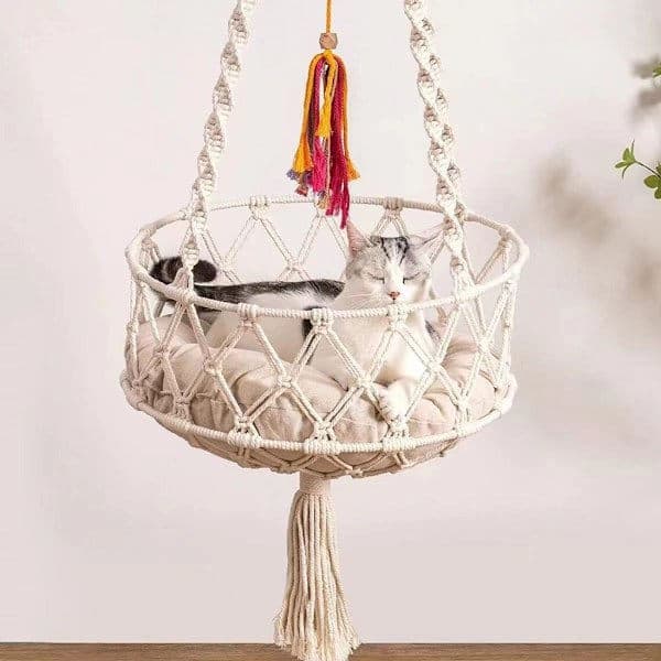 Kattesving i Macramé Design, Beige 30cm 30cm