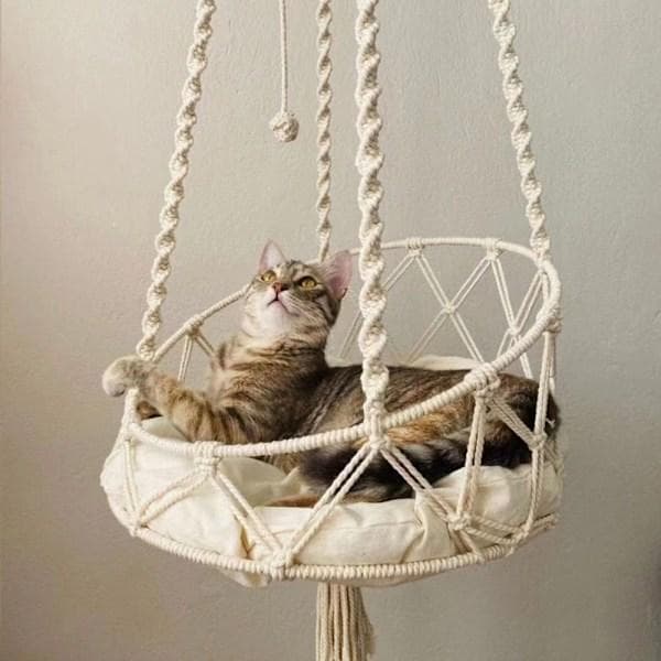 Kattesving i Macramé Design, Beige 40cm 40cm
