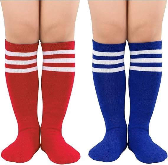 Par Børnefodboldstrømper Knæhøje Tre Stribede Uniformsstrømper til Aldre 1-9 År