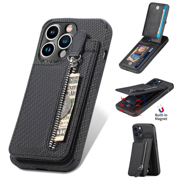 Læder Etui Magnetisk Wallet Case iPhone 14 /14 Pro/14 Pro Max, iPhone 13 /13 Pro/13 Pro Max, iPhone, 12 /12 Pro/12Pro Max Sort