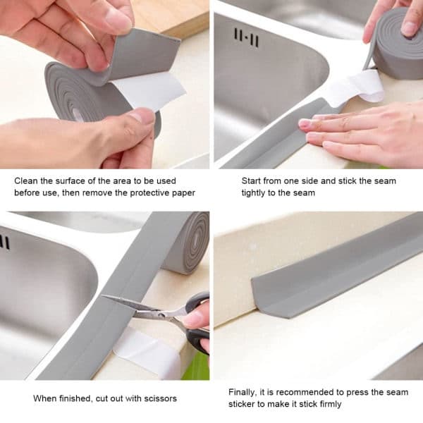 Badekarforsegling - 3,2m*55mm Selvklebende PVC Vanntettingslist - Selvklebende Fleksibel Base Grå Grey