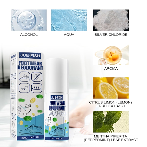 Jue-Fish Skodeodorant och Strumpspray, Deodorant Luftfräschare för Skor, Strumpor och Skoskåp