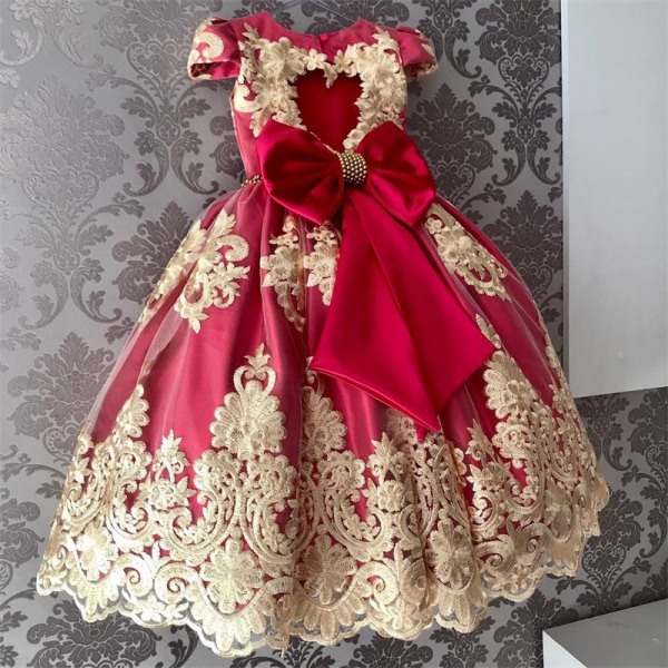 Flickor rosett aftonklänning prestanda klänning prinsessklänning Figure 713 120cm