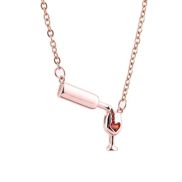 Modehalsband med vinflaska hänge, smycken, present Silver Silver