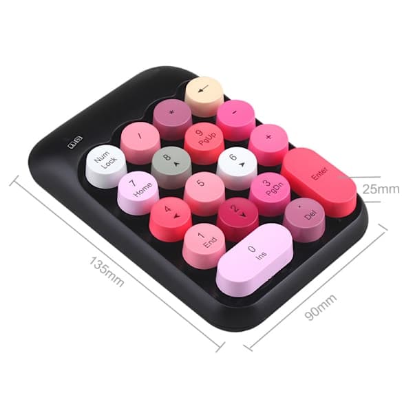 Trådløst numerisk tastatur med 18 taster, 2,4 GHz USB, bærbar, farverig, til bærbar computer, stationær computer, Surface Pro, PC, Notebook