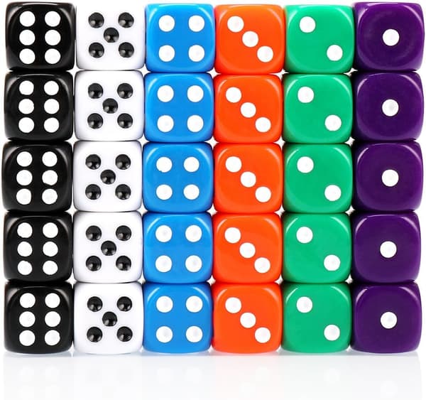 30 Terninger 6-Sided 16mm 6 Farver Spot Terning Sæt til Terningspil