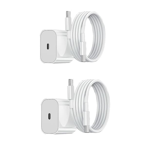 Oplader - Hurtigoplader 20W USB-C - Adapter + 2m Kabel Hvid 2-pak