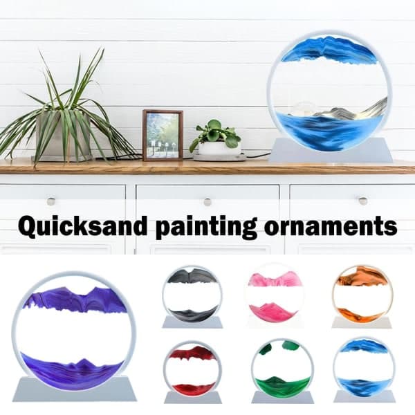 CZQIKEDA Flydende Sandkunst Billede Sandskaber, 3D Dynamisk Rund Sand Sort One Size