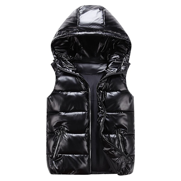 Vinterväst för män med huva, vadderad, glansig ärmlös jacka, avslappnade ytterkläder, tjock varm kappa, vattentät väst, herrkläder 4XL Black L 150cm