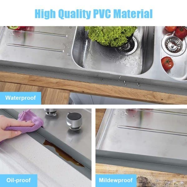 Badekarforsegling - 3,2m*55mm Selvklebende PVC Vanntettingslist - Selvklebende Fleksibel Base Grå Grey