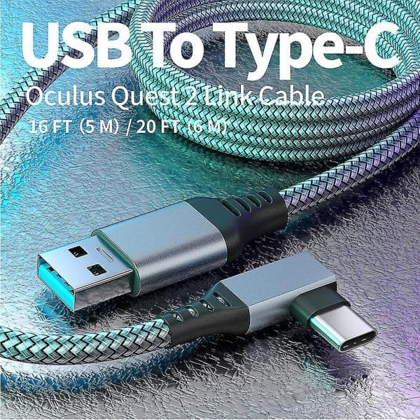 Link-kabel til Oculus Quest 2 Hurtig opladning og dataoverførsel USB C 3.2 Gen1 5Gbps PD Overførsels-ladekabel VR Headset Link-kabel Sort 6M Black 6M