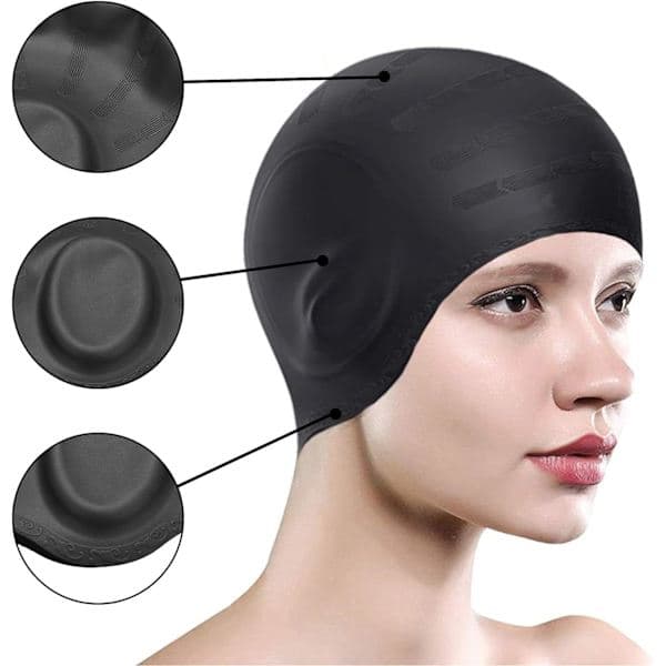 Badehette, badehette ørepropper 3D for kvinner, menn, voksne unisex, barn, tenåringer, silikon vanntett badehette passer langt/kort hår