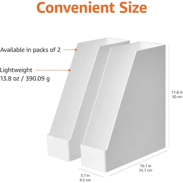 Rektangulær Plastik Organizer - Magasinholder, Hvid, 2-pak