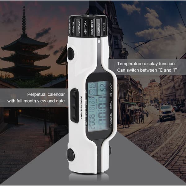Ficklampa LED Digital Världstid Reseväckarklocka Termometer Utomhus