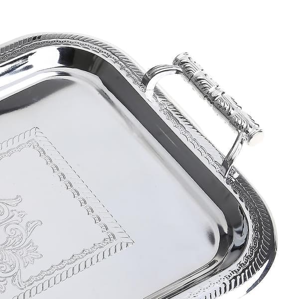 Nordisk serveringsbrett i rustfritt stål med håndtak Elegant rektangulær kaffebar Matholder Dessert Display Plate Decor Sølv L Silver L