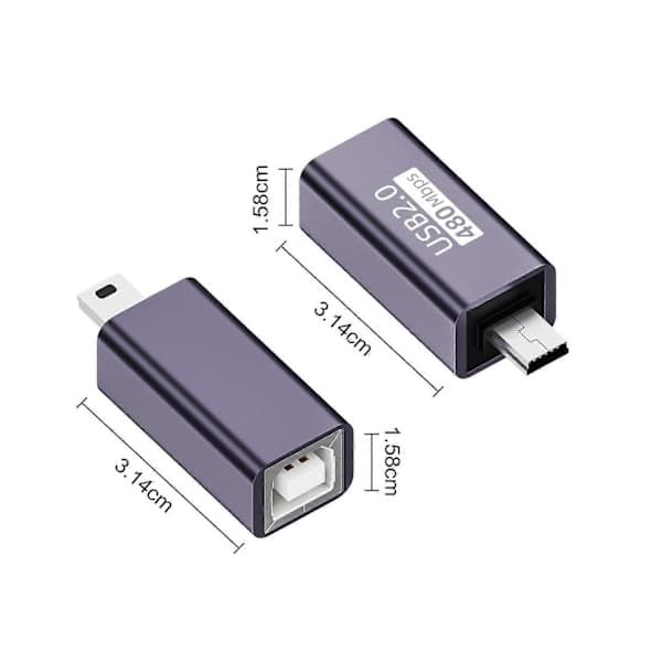 Type-C/Micro/Mini USB2.0 Han til USB-B Hun Adapter Telefon Computer Elektronisk Klaver Tromme Printer Hun B til Han C Albue