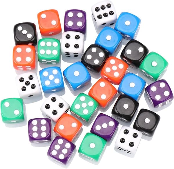 30 Terninger 6-Sided 16mm 6 Farver Spot Terning Sæt til Terningspil