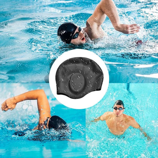 Badehette, badehette ørepropper 3D for kvinner, menn, voksne unisex, barn, tenåringer, silikon vanntett badehette passer langt/kort hår