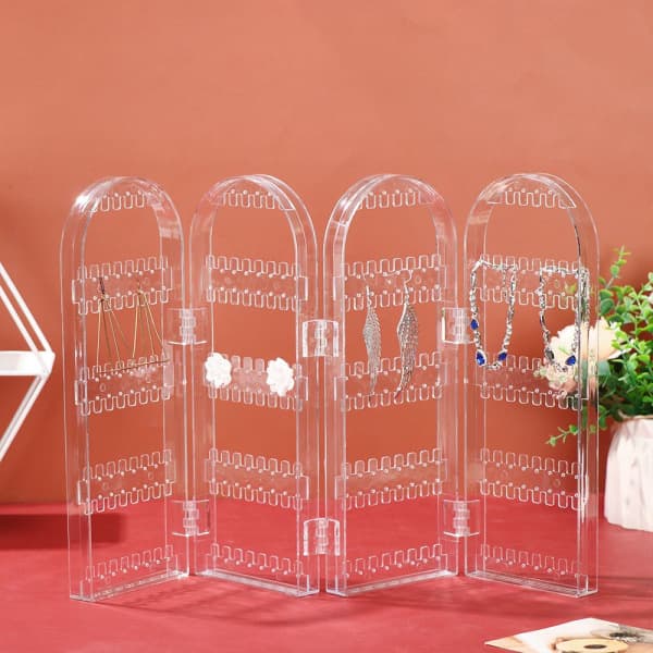 Örhängesdisplayhållare Örhängesstift Displayställ klar 2 fläktar clear