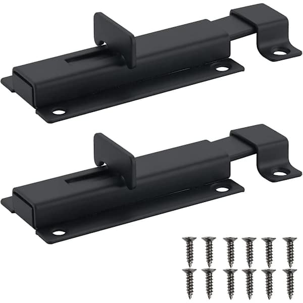 Fjederlås Dørlås, Tyk Rustfrit Stål Skyvedørlås, 10 cm, Sort, 2-pak, 104bb-bl-2