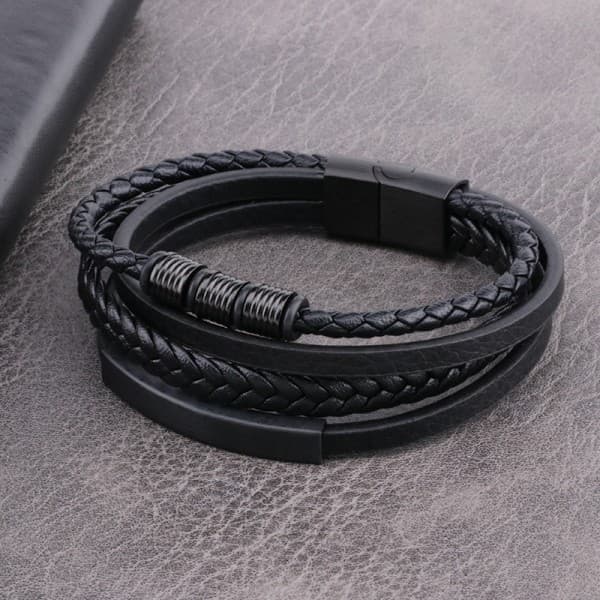 Punk Multilags Vævet Rustfrit Stål Læder Reb Armbånd 22cm 22 cm