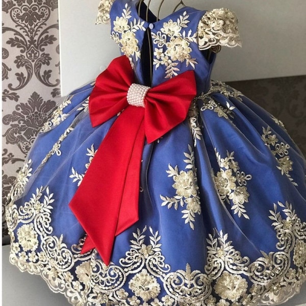 Flickor rosett aftonklänning prestanda klänning prinsessklänning Dark blue 80cm