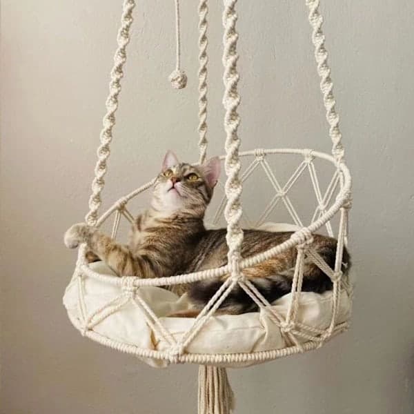 Kattesving i Macramé Design, Beige 50cm 50cm